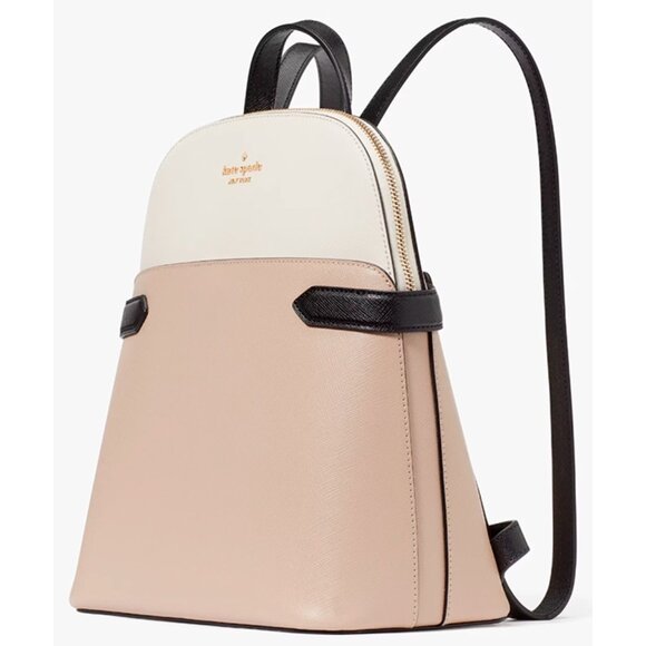 S Kate Spade Staci Dome Backpack Beige & White Saffiano Leather Bag KG022 NWT main image 6